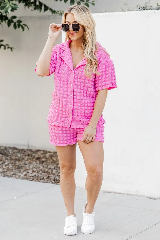 A Dream Life Hot Pink Bubble Collared T-shirt and Shorts Set FINAL SALE