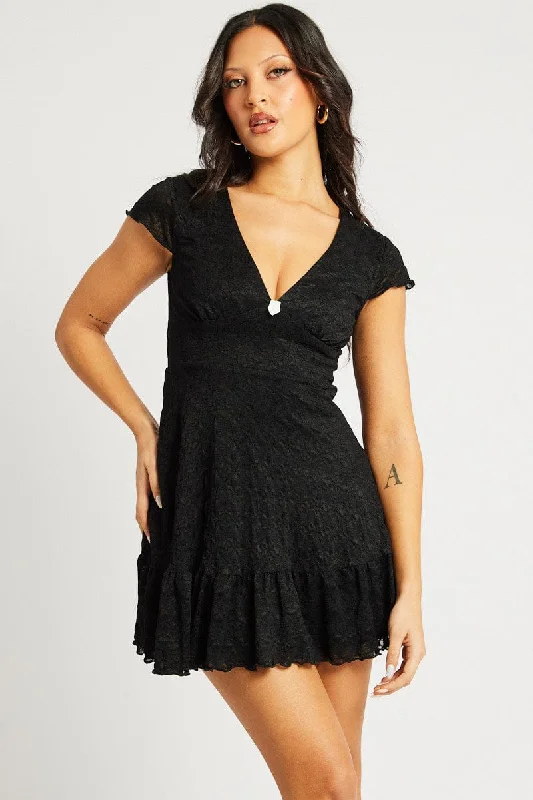 Black Mini Dress Lace Tunics Spring floral