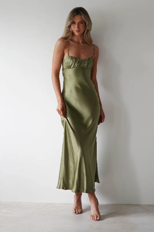 Grace Soft Satin Maxi Dress | Olive Tunics Essential wardrobe