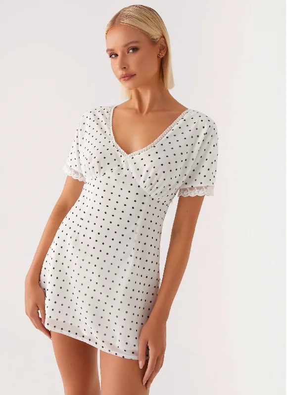 Marlowe Mini Dress - White Polkadot Tunics Summer linen