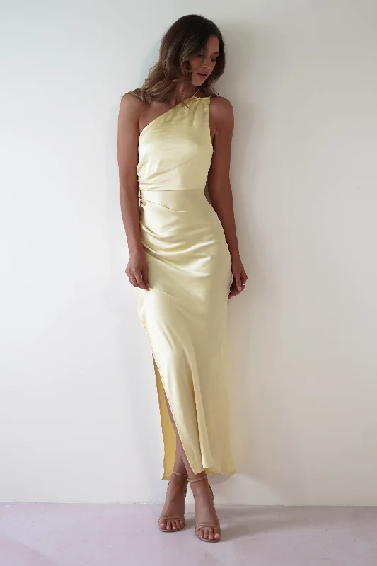 Thessy Soft Satin Maxi Dress | Yellow Tunics Occasion special