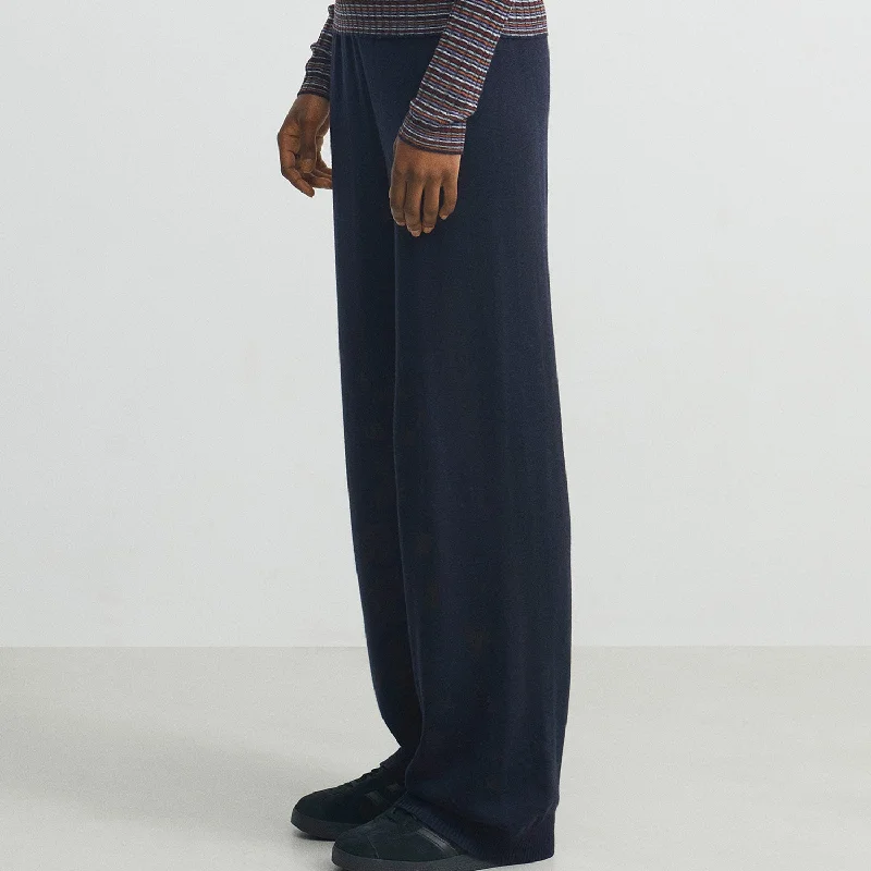 Womens Merino Wool Pants - Dark Navy Comfy Zip-Up Pants