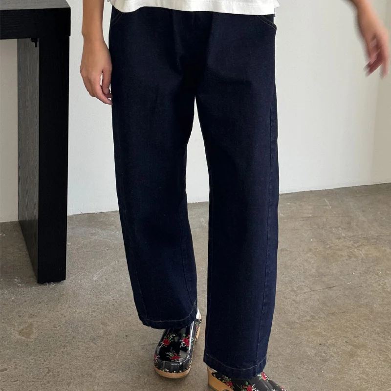 Womens Cotton Arc Pants - Raw Denim Trendy Wide-Leg Pants