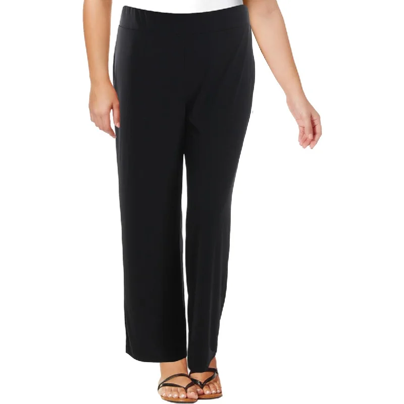 NY Collection Womens Plus Stretch Flat Front Wide Leg Pants Casual Track Pants