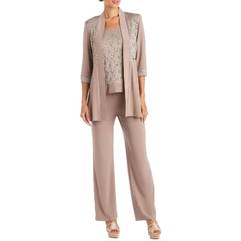 R&M Richards Women's 2 Piece Floral Lace Pantsuit Chic Wool Trousers