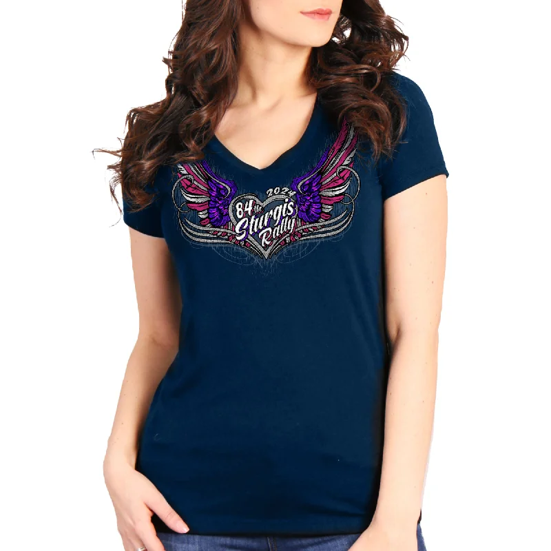 2024 Sturgis Motorcycle Rally Flag Heart Angel Indigo Tee Shirt SPL1877