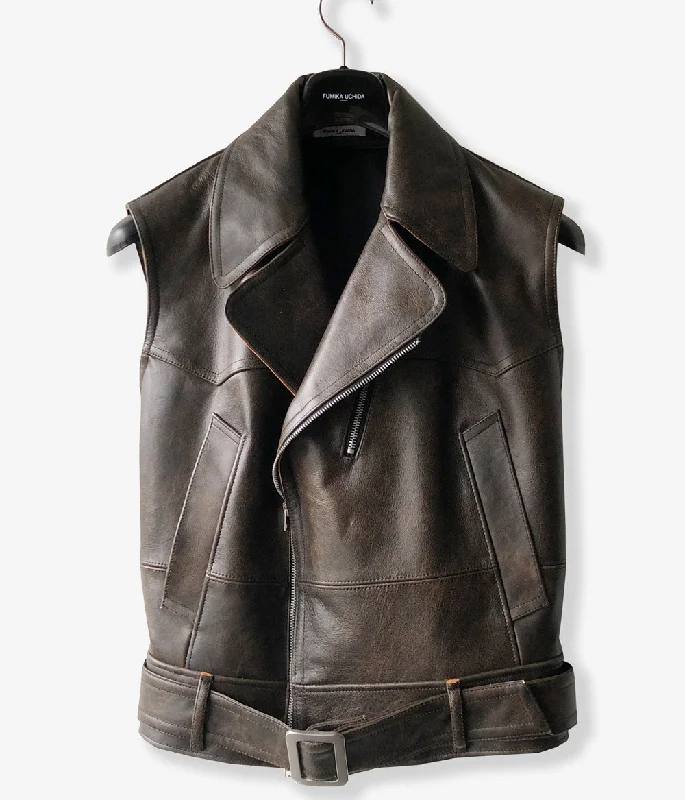 FUMIKA_UCHIDA/LEATHER SLEEVELESS DOUBLE RIDERS JACKET(BLACK)