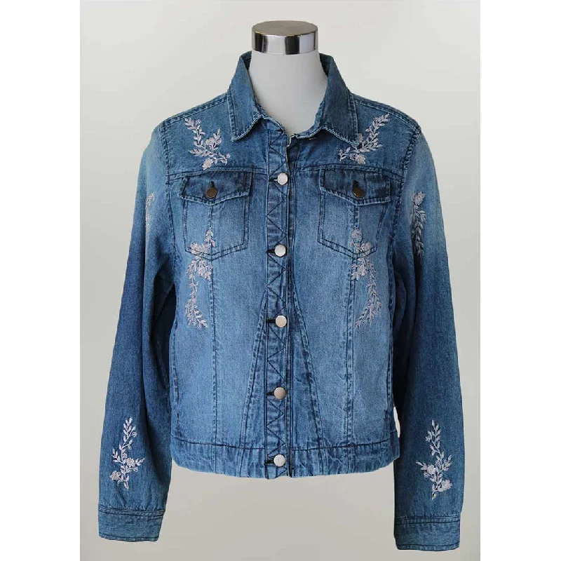 Keren Hart Women's Floral Embroidered Jean Jacket