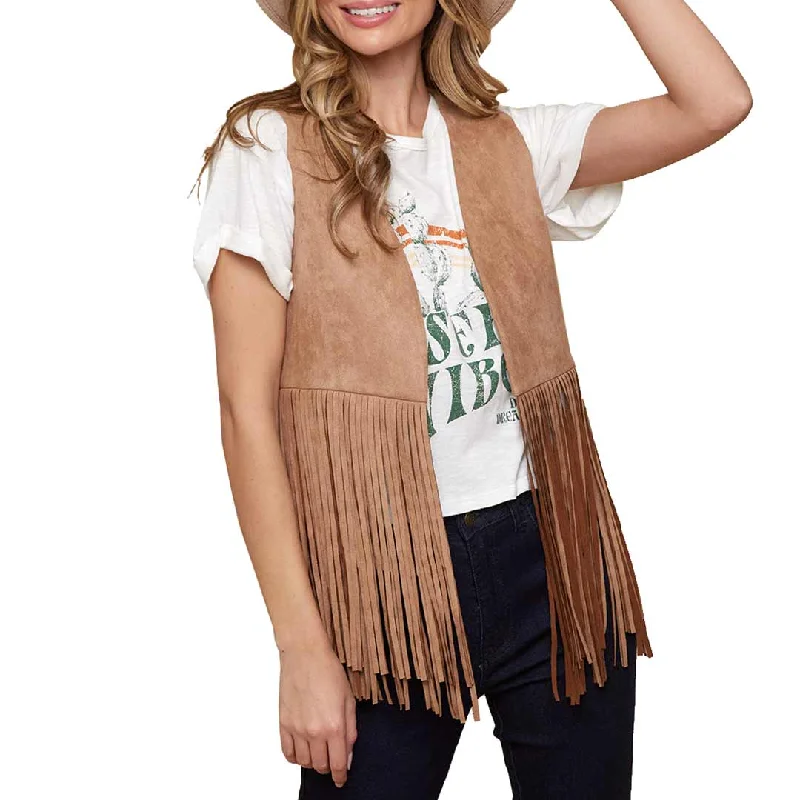 Saints & Hearts Women's Fringe Suede Cropped Vest