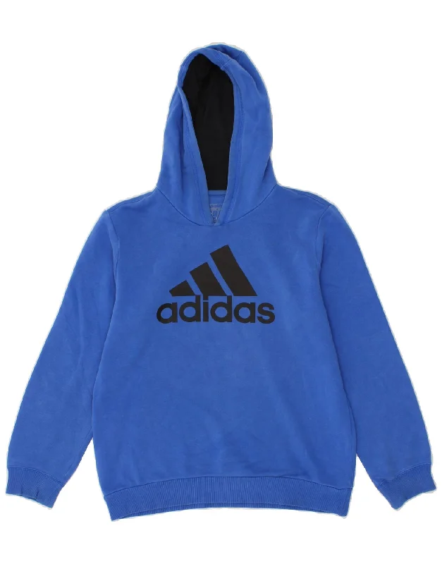 ADIDAS Boys Graphic Hoodie Jumper 13-14 Years Large Blue Cotton