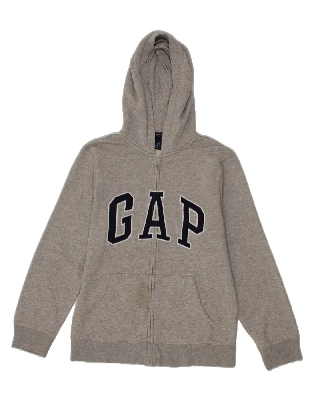 GAP Boys Graphic Zip Hoodie Sweater 12-13 Years 2XL Grey Cotton