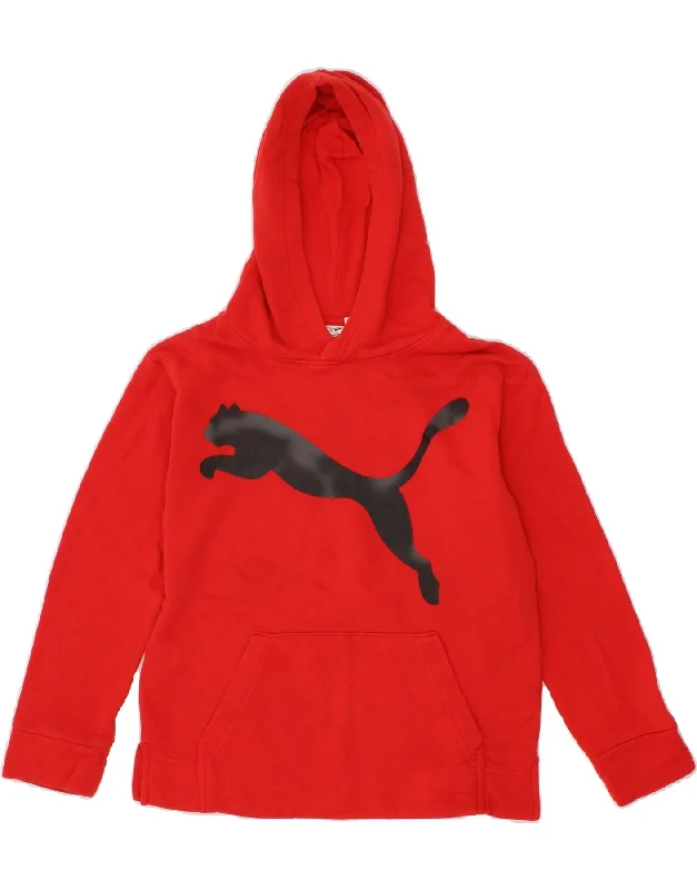 PUMA Boys Graphic Hoodie Jumper 10-11 Years Medium Red Cotton