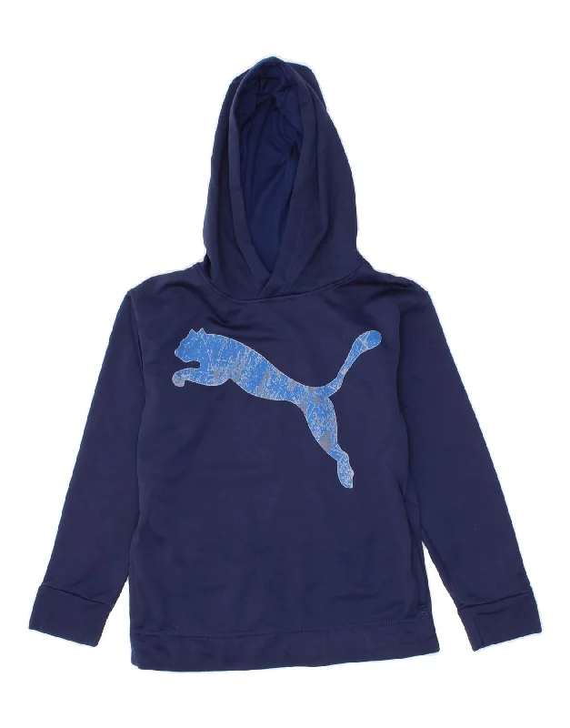 PUMA Boys Graphic Hoodie Jumper 7-8 Years Small Navy Blue Polyester