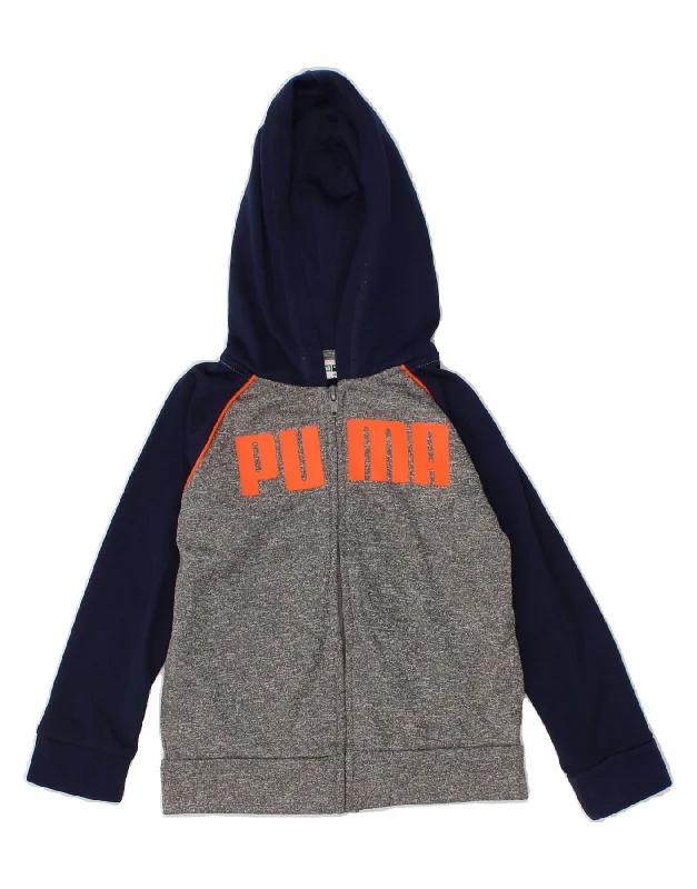 PUMA Boys Graphic Zip Hoodie Sweater 3-4 Years Grey Colourblock Polyester