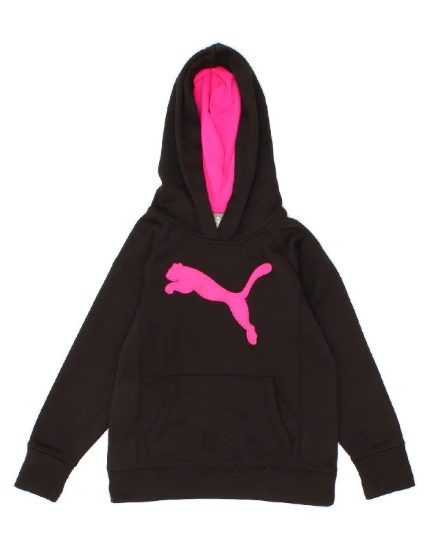 PUMA Girls Graphic Hoodie Jumper 9-10 Years Medium Black Colourblock