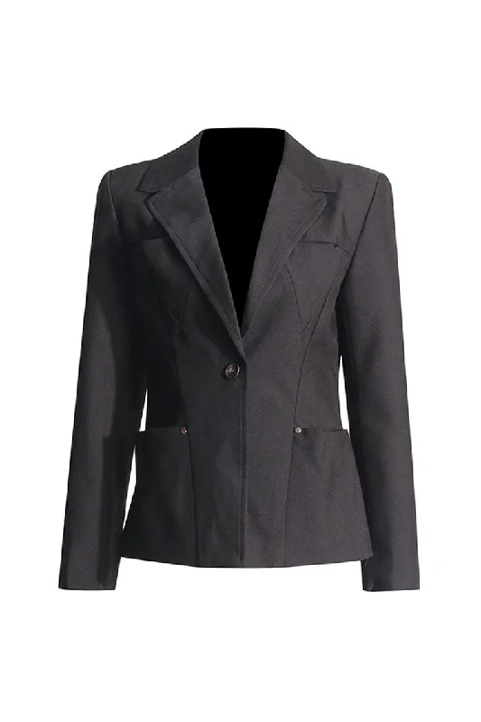 Minimalist Lapel Collar Padded Long Sleeve One Button Cinch Waist Blazer