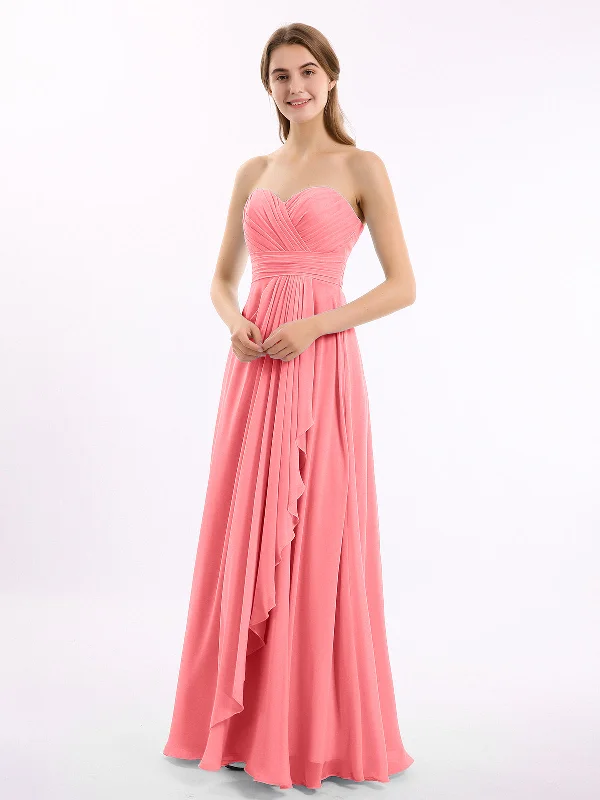 Strapless Sweetheart Neck Chiffon Dresses Watermelon