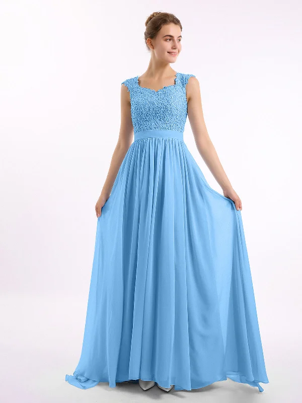 Appliqued and Beaded Dress with Sweetheart Neck Blue