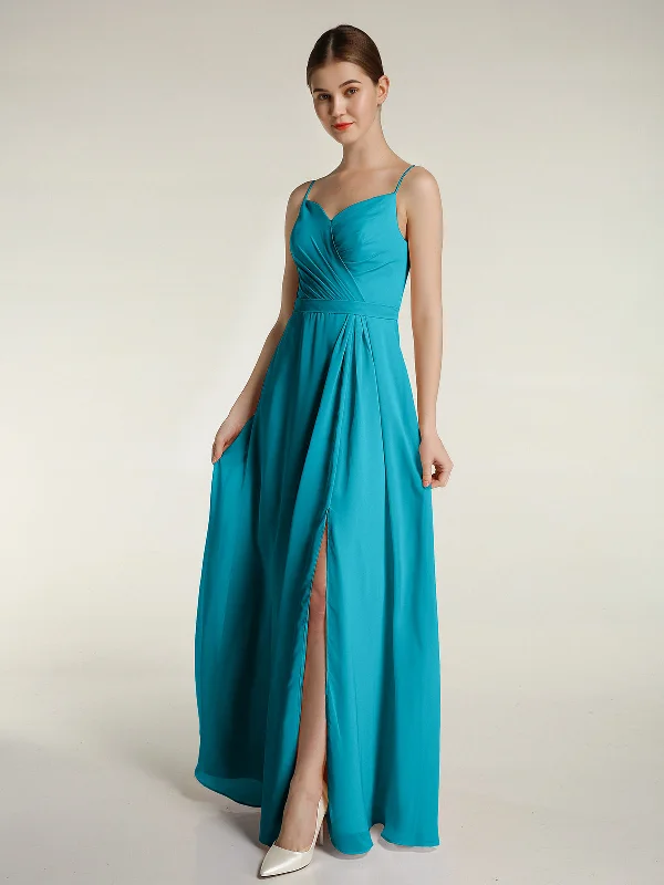 Spaghetti Straps Chiffon Gowns with Sweetheart Jade