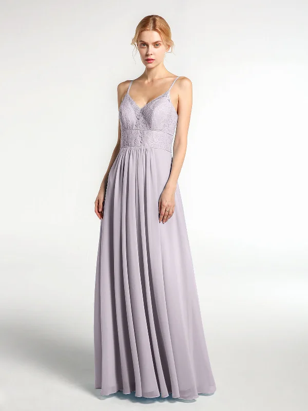 Spaghetti Straps Chiffon and Lace Dresses-Dusk