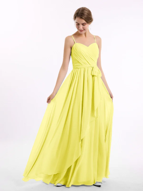 Spaghetti Strap Sweetheart Chiffon Dresses Lemon