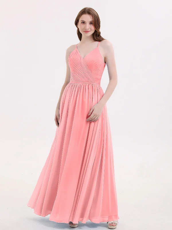 Open Back Chiffon Dress with V Neck-Flamingo