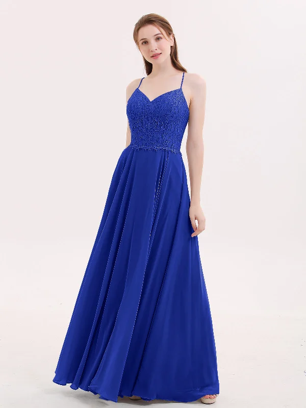 Spaghetti Strap Lace Dress with Corset Back-Royal Blue