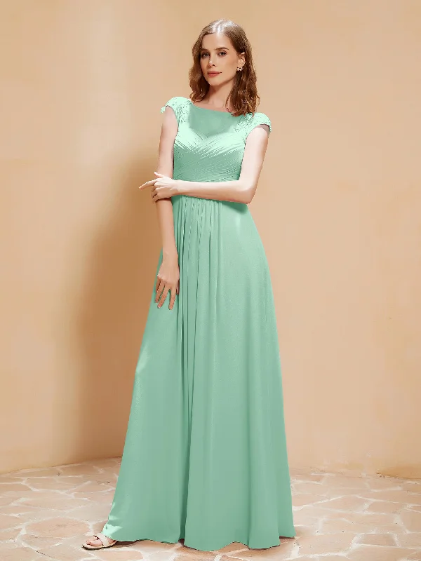 Illusion Neck Cap Sleeve Chiffon Lace Dress Mint Green
