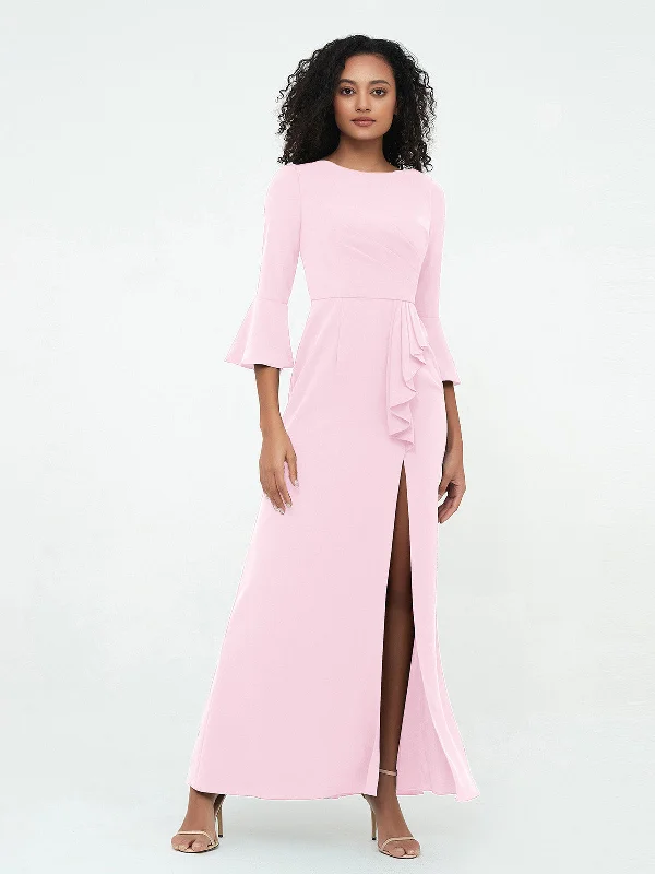 Mermaid Sexy Trumpet Sleeves Dresses with Slit-Candy Pink